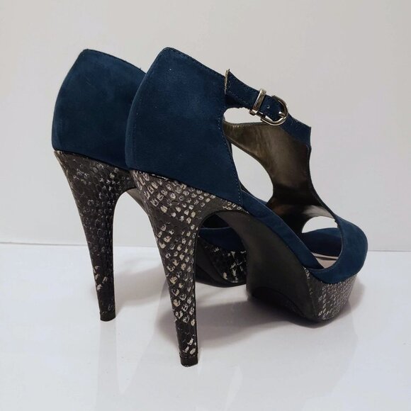 CARLOS SANTANA Galaxy Turquoise Snake Print Heels 8 Platform Peep Toe Sandals - Picture 7 of 14